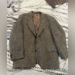 Vintage Harris Tweed Mens Coat Jacket Brown Handwoven 100% Pure Scottish Wool M